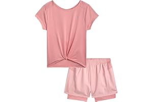 RBX Girls' Active Bike Short Set - 2 Piece Short Sleeve Athletic Shirt and 2-in-1 Running Shorts for Girls (Sizes: 7-12)