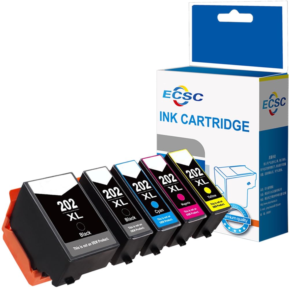 ECSC Compatible Ink Cartridge Replacement for Epson XP-6000 XP-6005 XP-6100 XP-6105 202XL (Black/Photo-Black/Cyan/Magenta/Yellow, 5-Pack)