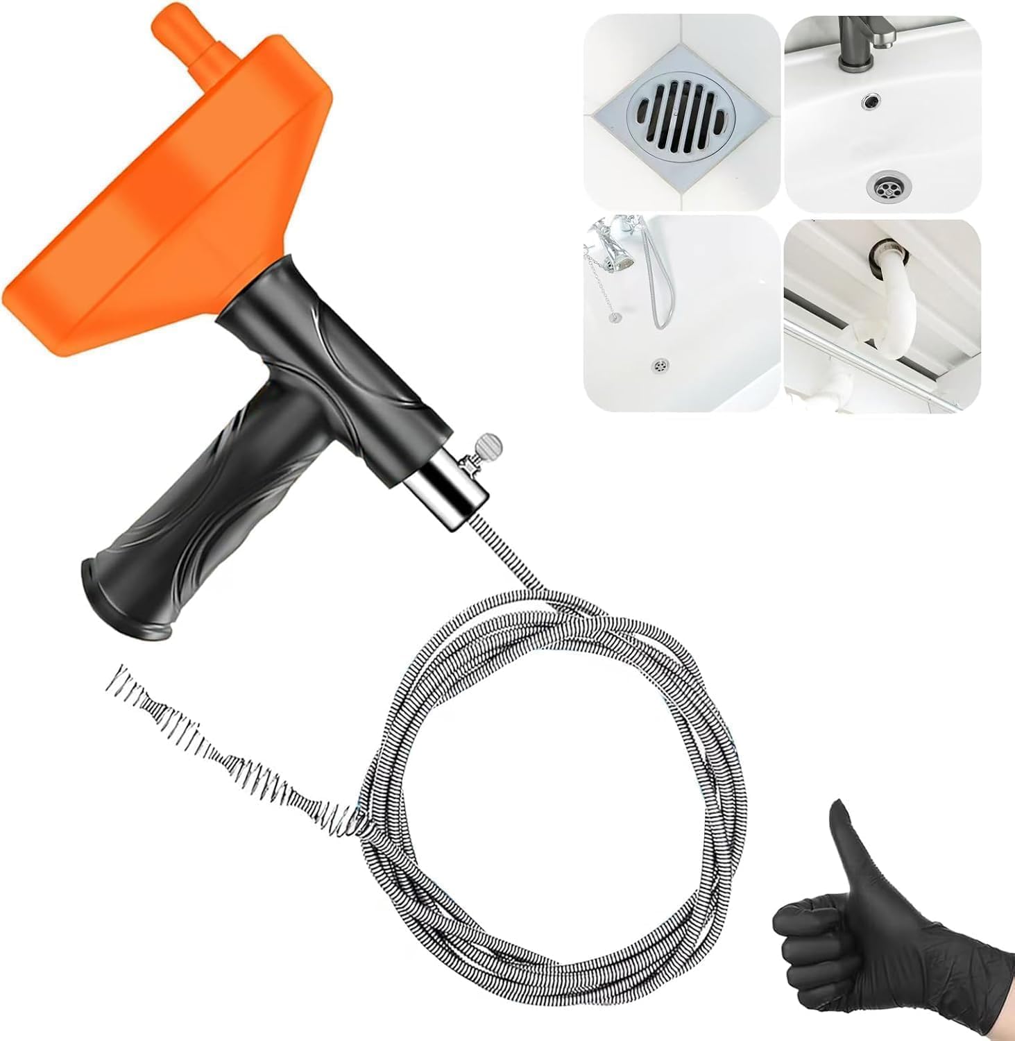 Photo 1 of 33 Feet Drain Snake Auger, Plumbing Snake Drain Hair Clog Removal Tool, Sink Unclogger Drain, Heavy Duty Toilet Snake Auger, Cleaner Tool for Bathroom Kitchen Tub Shower Drain Clog Remover with Gloves