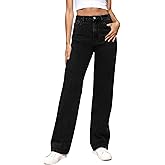 LBDLONGBIDA Women's Straight Leg Jeans Tummy Control Trendy High Waisted Stretchy Casual Denim Pants Baggy Trousers