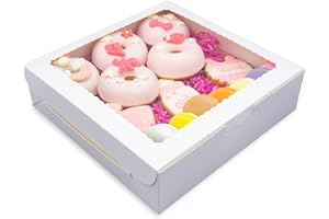 Capkyke 24pcs 10x10x2.5 Inch Pie Boxes White Bakery Boxes Cake Boxes with Window for Pies, Donuts, Cookies, Muffins, Chocolates, Party