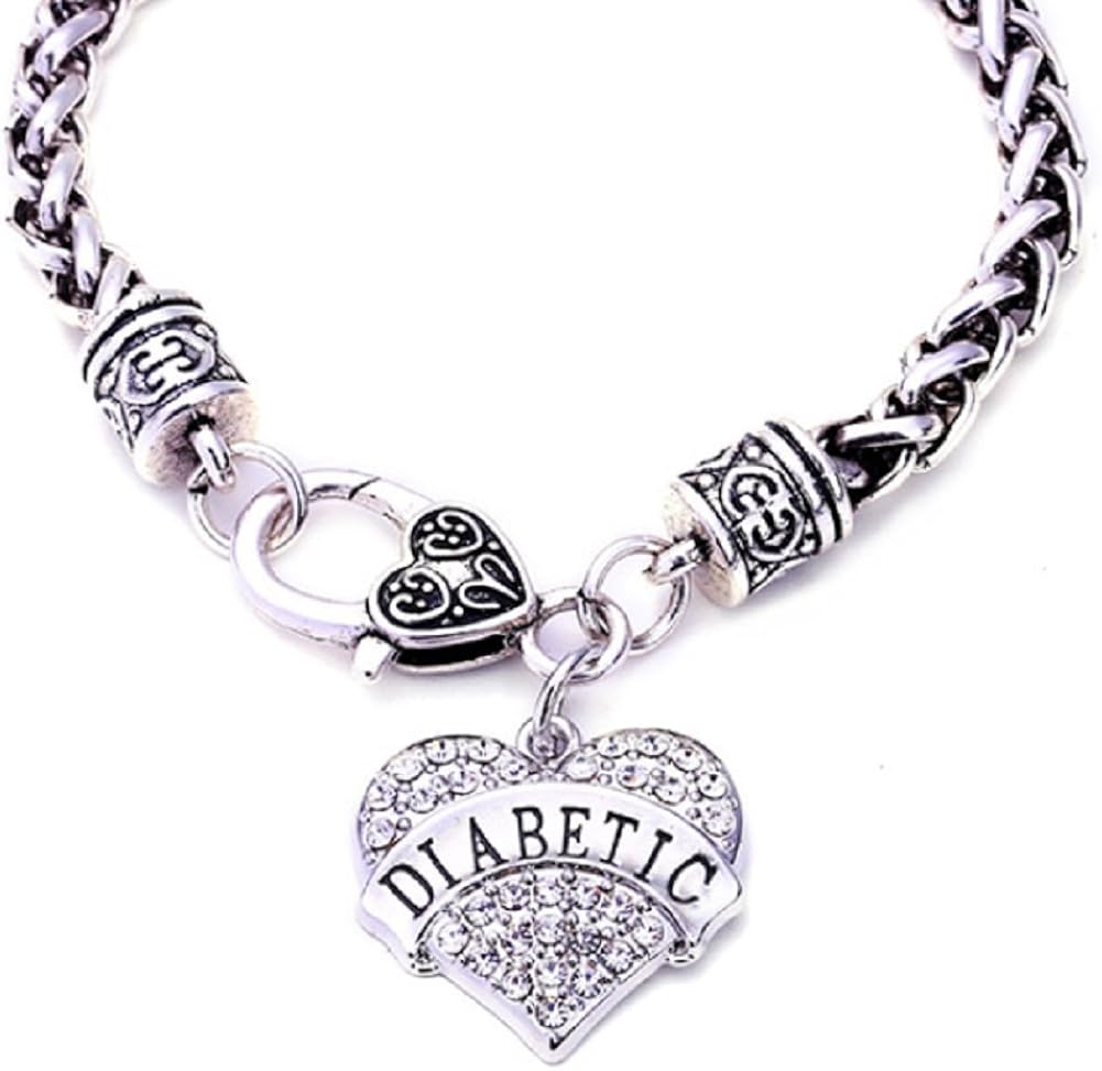 DIABETIC Awareness Alert Charm Womens Bracelet, 7.5 Silver