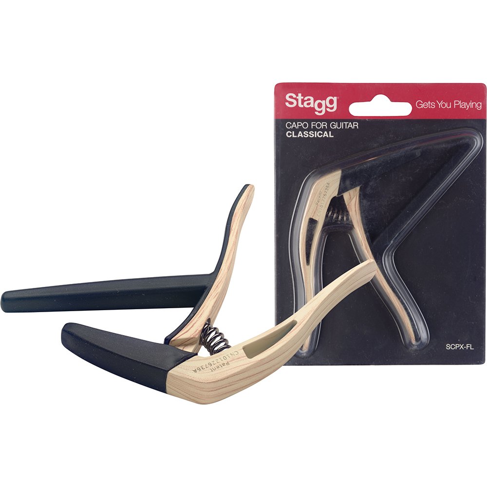 STAGG SCPX-FL CLWOOD Light Wood Effect Flat Trigger Capo for Classical Guitar