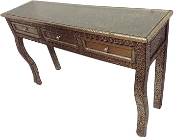 Amazon Com Moroccan Console Table Silver Carved Etched Metal
