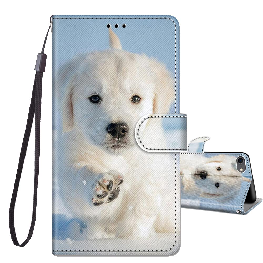 JRIANY for iPhone SE 2022 / iPhone SE 2020 / iPhone 7 / iPhone 8 Case, PU Leather Wallet Case with Pattern Cute Design Shockproof Cover Flip Case, Dog