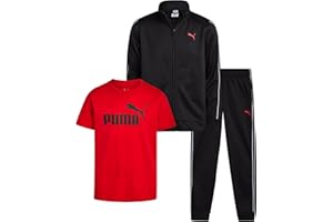 PUMA Boys Pants Set - 3 Piece Athletic T-Shirt, Zip Up Jacket, Jogger Pants - Boys Activewear Tricot Jogset (8-16)