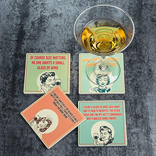 Absorbent Stone Wine Coasters with Holder + Funny Socks, Ceramic Coasters Gifts for Wine Lovers, Wine Gift Sets for Women, Mom, Christmas Gift Baskets - Thumbnail 2
