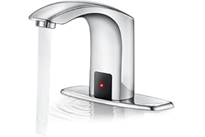 HHOOMMEE Solid Brass Touchless Bathroom Faucet Automatic Motion Sensor Basin Tap Water Mixer with Deck Plate(Chrome)