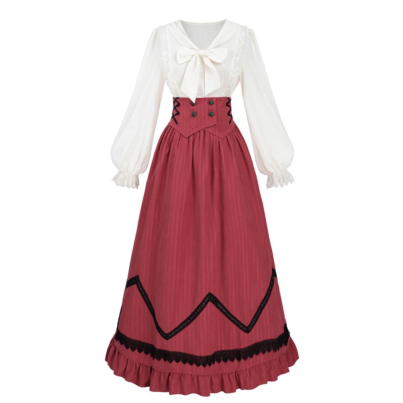 Photo 1 of Nuoqi Womens Victorian Dress Costume 1800s Edwardian Costume Renaissance Blouse Skirt Set Red L