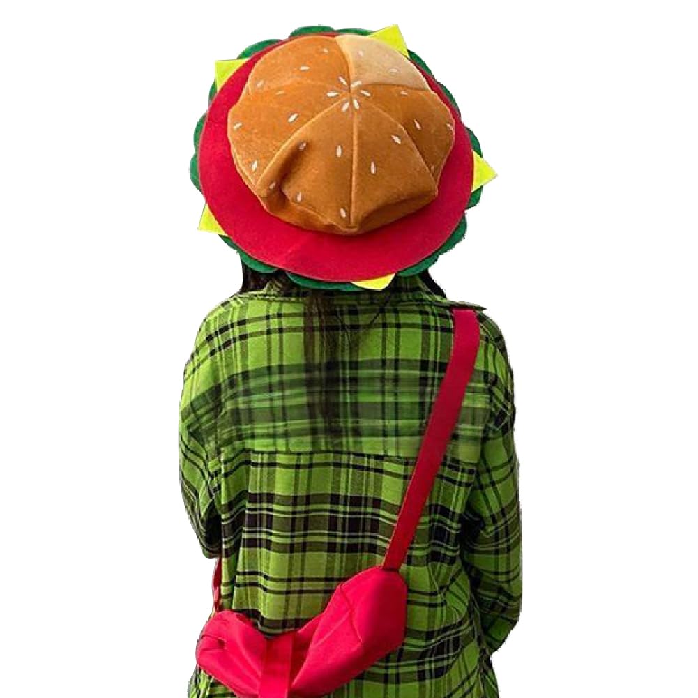 JNGUOSICN Funny Hamburger Hat Novelty Fast Food Hats for Adult 3D Plush Burger Costume Headwear Fast Food Fancy Dress Hat for Halloween Cosplay Theme Party