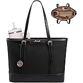 LOVEVOOK Work Tote Bag for Women 15.6 Inch Laptop Computer Bags with Cup Holder, Large Teacher Bag Briefcase for Business Office Travel Black, Nylon&PU