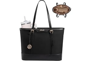 LOVEVOOK Laptop Tote Bag for Women 15.6 Inch Computer Work Bags with Cup Holder&Metal Accessories, Large Leather Teacher Bag Purses for Briefcase Business Office Travel Black, Nylon&PU