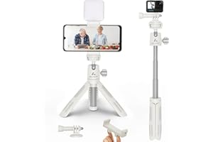 Ailight Mini Phone Tripod & Selfie Stick, Extendable Tripod Stand with Upgraded Phone Clip Holder and goproAdapter, 12.2' Mini Travel Tripod Compatible with iPhone/Android, DSLR Camera