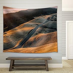 Long Road Through Bare Hills at Sunset - Fabric Wall Tapestry Home Decor - 51x60 inches