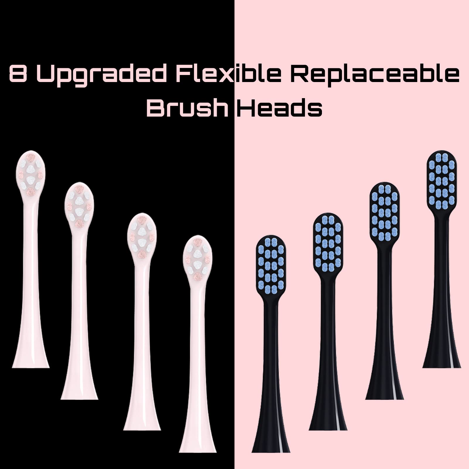 PERECT Sonic Electric Toothbrush for Adults, Electric Toothbrush with 8 Replacement Brush Heads, Black&Pink