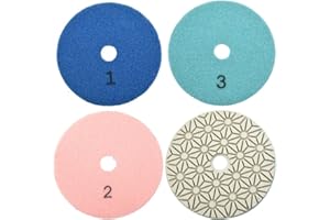 Vasiumic 100mm 4-Inch /3-Step Polishing Pads Granite, Marble, Concrete & – Resin-Bonded with Nylon Back Fleece, Grit 1+2+3 Se
