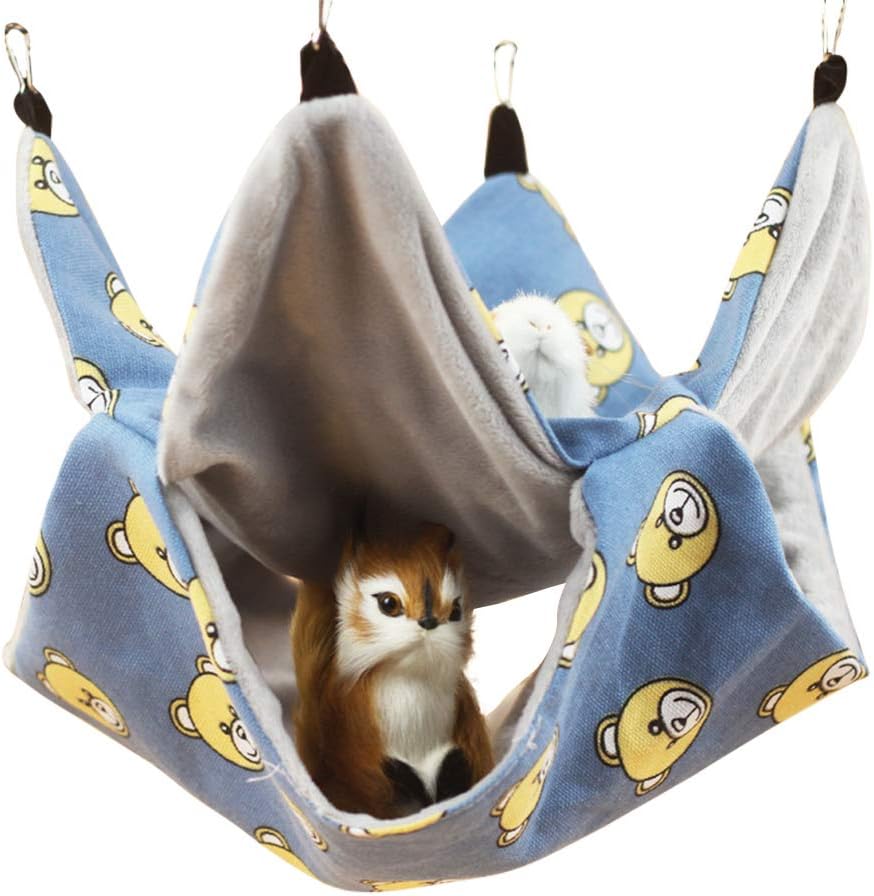 PUMYPOREITY Small Animal Hammock Bed for Cage，Ferret Soft Nest House，Pet Double Bunkbed for Hamster Squirrel Guinea Pig Chincilla Mice Mouse Cavy Parrot Sugar Glider，Winter Pet Warm Swing Hanging Bed