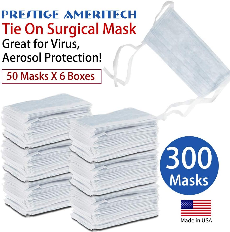 3Ply Professional Surgical Mask - Disposable Medical face Masks with Elastic Tie-on, Great for Dust, Germ and Virus Protection and Personal Health (300pcs)