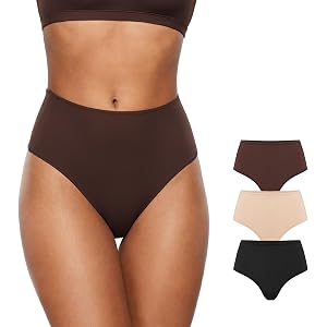 INLYRIC Women's Inbarely Soft Thong - High Waisted Tagless Smooth Stretch Underwear Ultra-soft No Show Panties 3 Pack