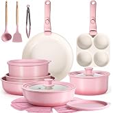 GiPP 21PCS Pink Pots and Pans Set, Nonstick Cookware Set Detachable Handles | Non-Toxic, Gradient Induction Kitchen Cooking Sets,Dishwasher &amp; Oven Safe, Space Saving, RV Camping Cooking, Gifts for Cooks