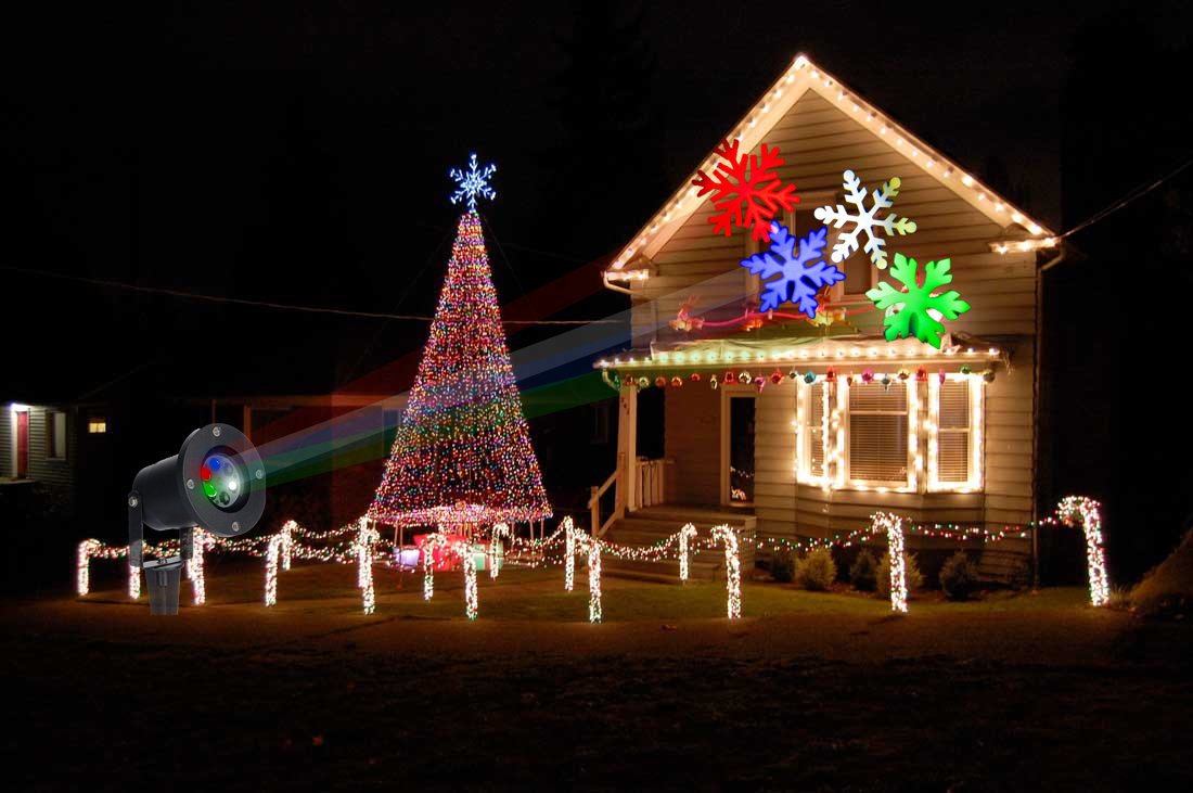 Updated Garden Projector Lights Outdoor RGBW 12W Christmas Motion Snowflake Landscape Projector Holiday Decoration Waterproof LED Stage Lights for Home Garden(RGBW)