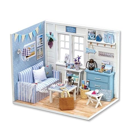 Perfuw Diy Dollhouse Realistic Wooden Miniature Furniture With