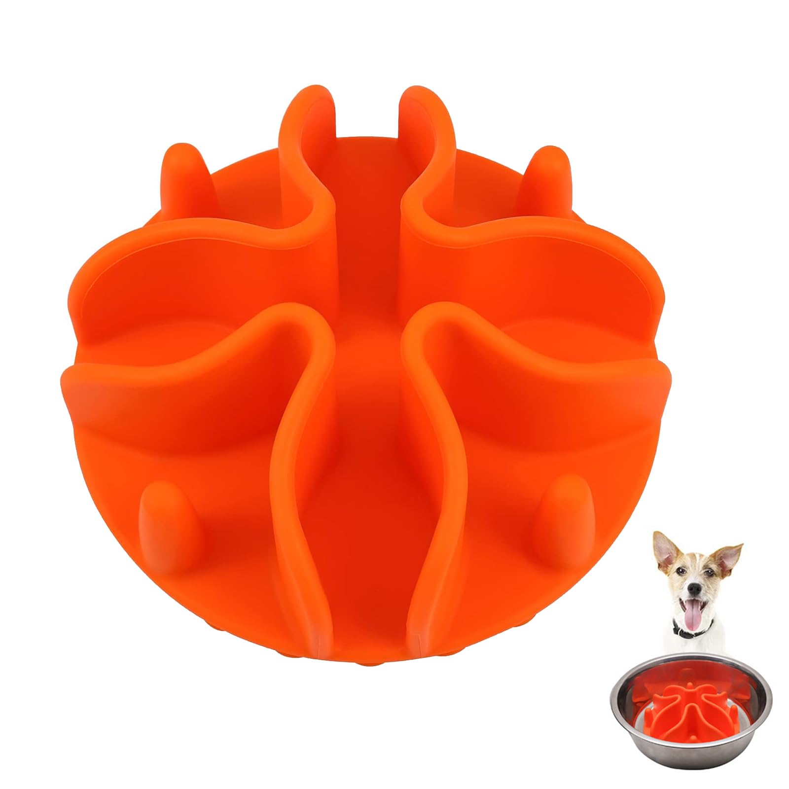 One Piece Silicone Slow Feeder Dog Bowl Insert Stong Suction Cups Silicone Pet Slow Feeder Spiral Insert for Most Dog Bowl Dog Dish (Orange, 100 * 100 * 35MM)