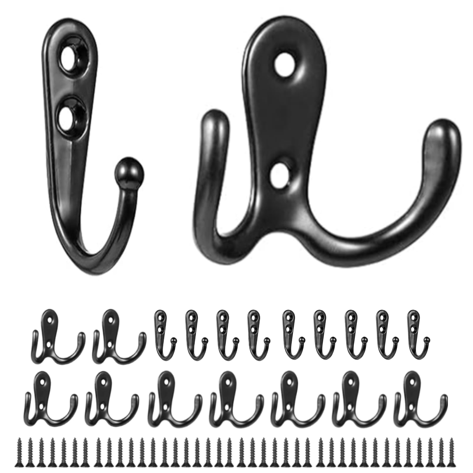 NBFBA 20 Pcs Coat Hooks,10 Double Hook and 10 Single Hook Wall Mounted Hooks, with 40 PCS Screws for Bedroom Bathroom Kitchen Cupboard — image 1