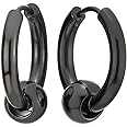 Stainless Steel Circle Beads Huggie Hinged Hoop Earrings for Men Women, 2pc