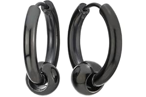 COOLSTEELANDBEYOND Stainless Steel Circle Beads Huggie Hinged Hoop Earrings for Men Women, 2pcs