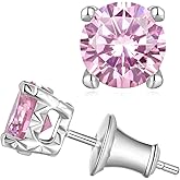 Natural Turquoise/5A Cubic Zirconia Gemstone Stud Earrings for Women, Solid 925 Sterling Silver Hypoallergenic, Birthday Valentines Anniversary Christmas Ideal Gift for Her