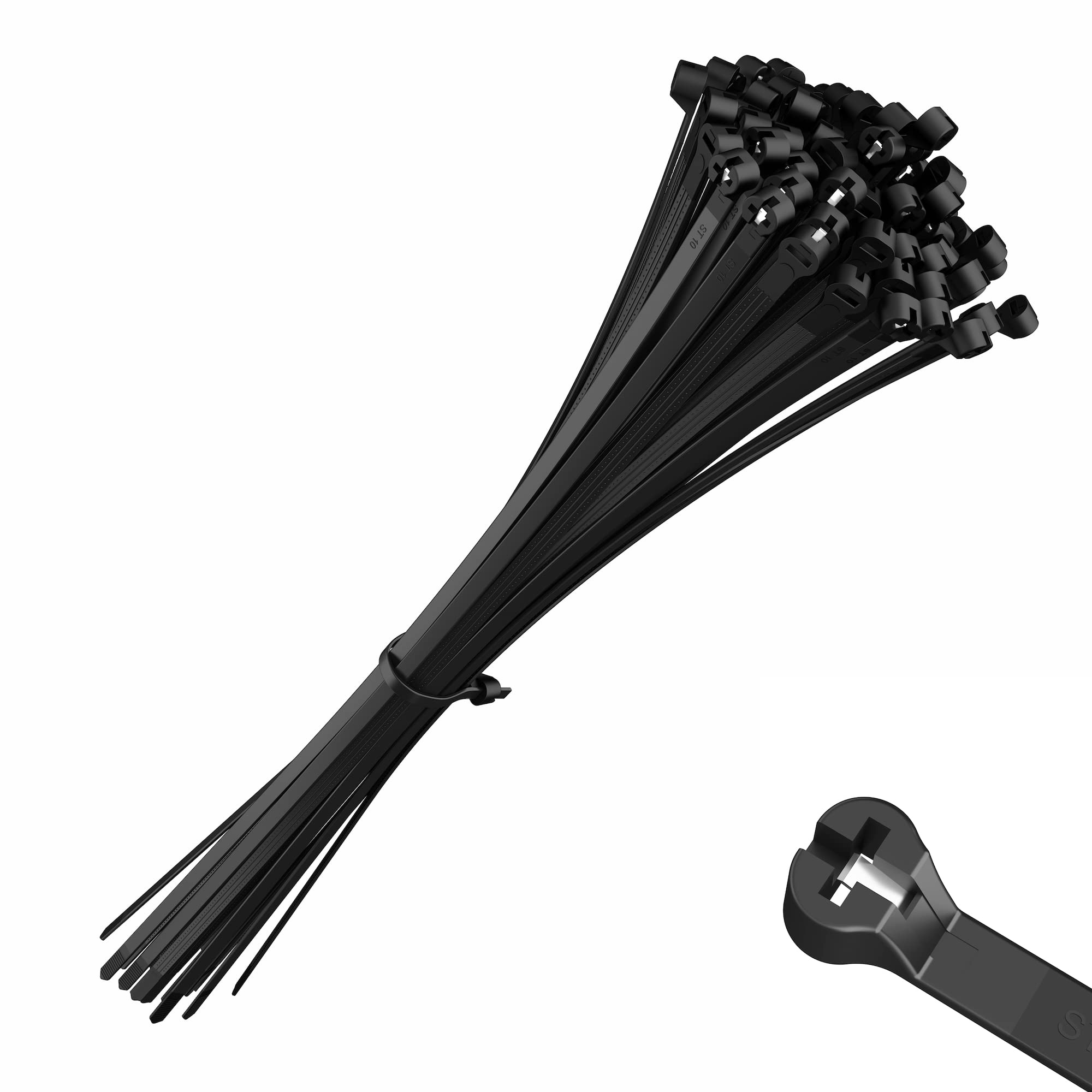 intervisio Cable Ties with Metal Tooth Stainless Steel Locking Device 14” X 0.18“, Zip Ties UV Resistant, Black, Tensile Strenght 80 lbs, 100 Pieces