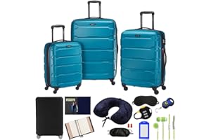 Samsonite 68311-2479 Omni Hardside Luggage Nested Spinner Set 20 Inch, 24 Inch, 28 Inch - Caribbean Blue Bundle w/Deco Gear Luggage Accessory Kit (10 Item)