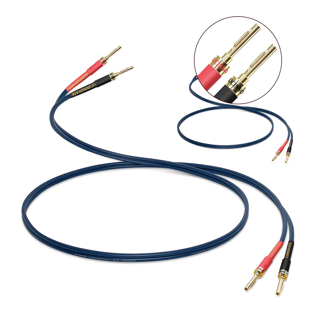 VVFLED 2 Pack Pure Copper Speaker Cable with Pin Banana Plugs, 1.5m / 4.9FT HiFi OFC 13 Gauge Speaker Wire with Gold Plated Banana Plugs, Speaker Cable for Hi-Fi Home Audio System, Receiver