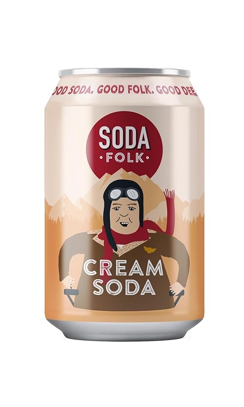 Soda Folk Cream Soda, Original Recipe, American Style Fizzy Drinks, with Real Maple Syrup, Sweet Refreshing, Soft Drink, The Prime Drink, Nostalgic Flavours, Gluten Free & Vegan (24 x 330ml Cans)