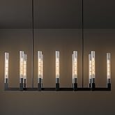 Black Farmhouse Dining Room Chandelier: 54" Modern Linear Rectangle Dining Room Light Fixture - Long Glass Metal Pendant Chan