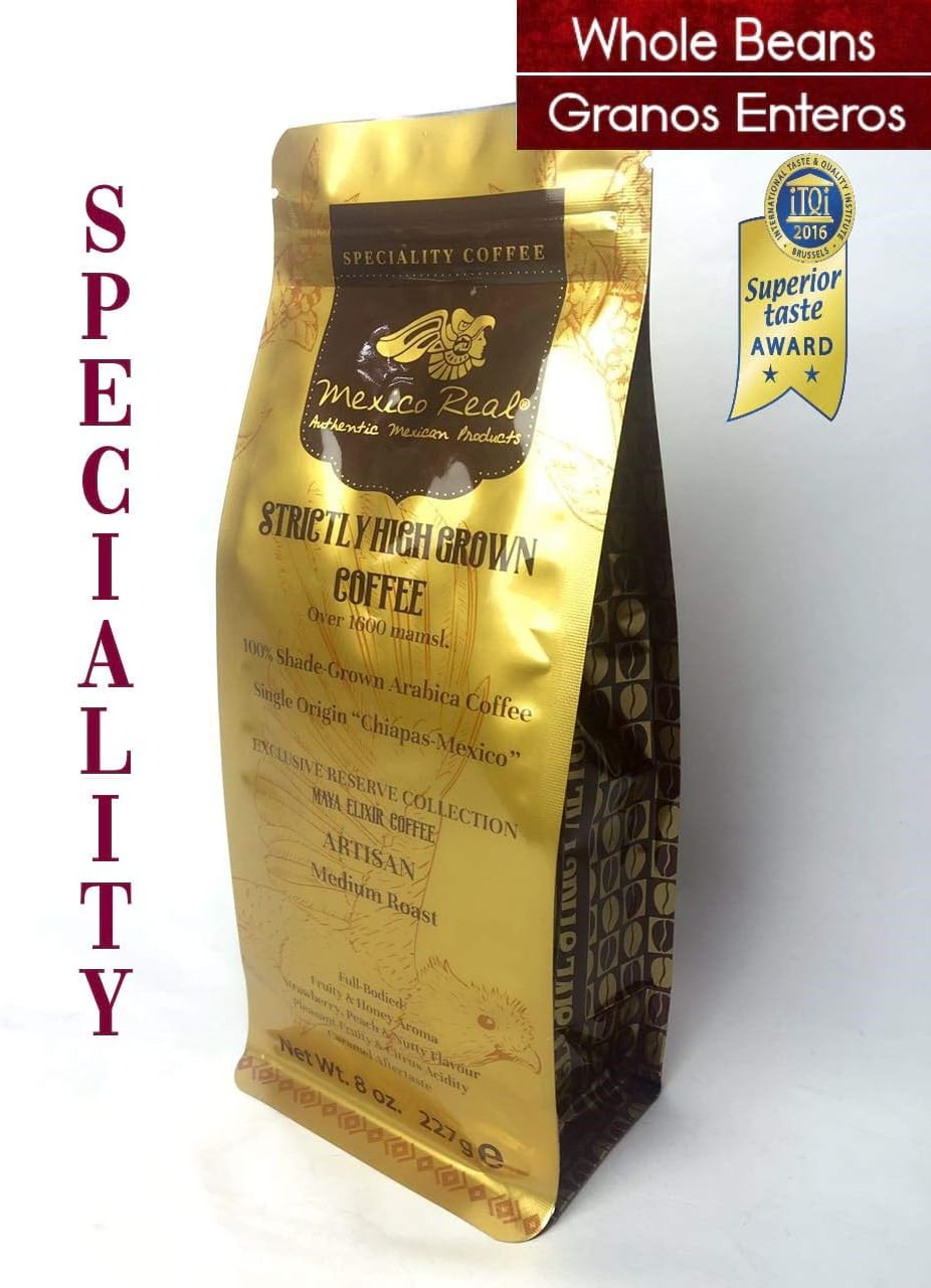 Mexico Real Cafe Gourmet Mexican Coffee, Single Origin Maya Rainforest, Award Winning Specialty Arabica, Artisan Medium Roast Whole Beans, Premium Espresso, High Grown, Blackberries Chocolate Notes