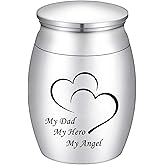 Dletay 1.57 Inches Small Cremation Keepsake Urns for Human Ashes Mini Cremation Urn Small Funeral Urns for Ashes Stainless Steel Cremation Funeral Urn-My Dad My Hero My Angel