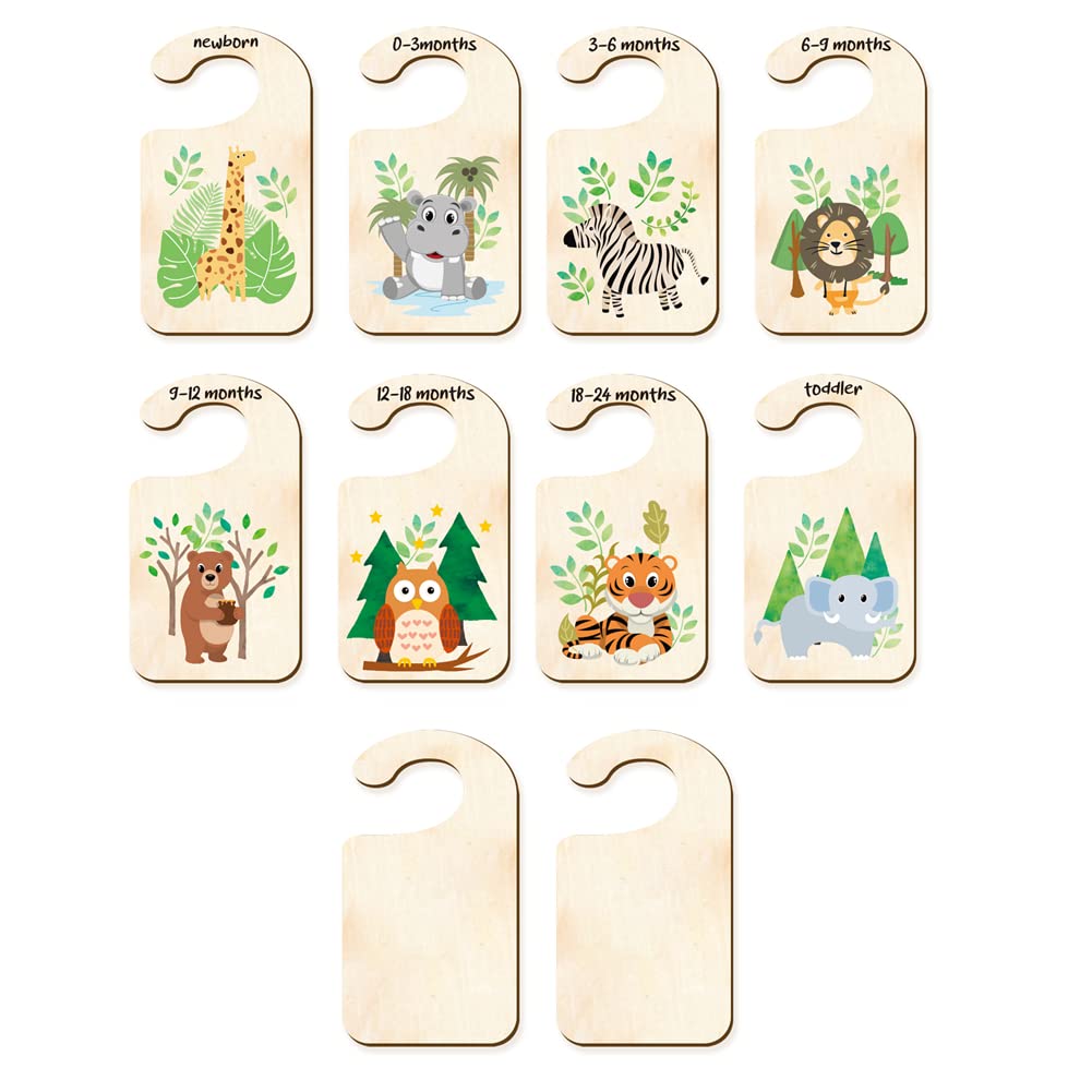 CRASPIRE 10PCS Wood Baby Wardrobe Dividers Zoo Animal Design from Newborn to 24 Month Hanger Seperaters Baby Closet Organizers Nursery Infant Wardrobe Divider Gift for Newborn Baby Shower