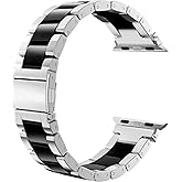 Wearlizer Compatible with Apple Watch Bands 38/40/41/42mm Mens Womens Replacement Strap Silver Stainless Steel & Black Resin Wristband Fashion Metal iWatch Series 11 10 9 8 7 6 5 4 3 SE/Ultra 3 2 1