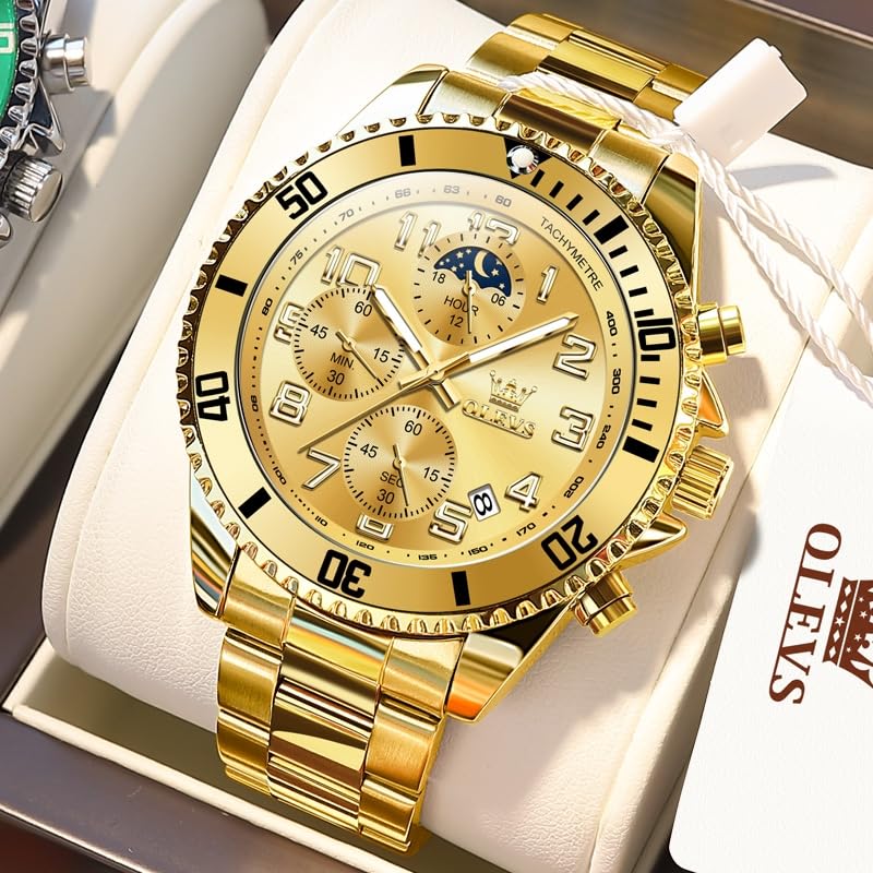 OLEVS Watches Men Waterproof Luxury Big Face Mens Watch Stainless Steel Day Date Quartz Analog Dress Watches for Men Luminous Relojes De Hombre (Green/Blue/Black/Gold)