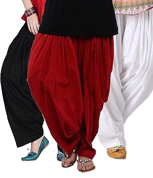 Women's 100% Pure Cotton Salwar Combo - Pack of 3 (Black, White and Maroon) (FREE SIZE)