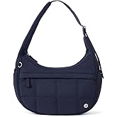 POIUGOYA Nylon Shoulder Bag For Women,Small Quilted Crescent Bag,Triple Zip Pocket Small Puffer Bag For Travel/Fitness