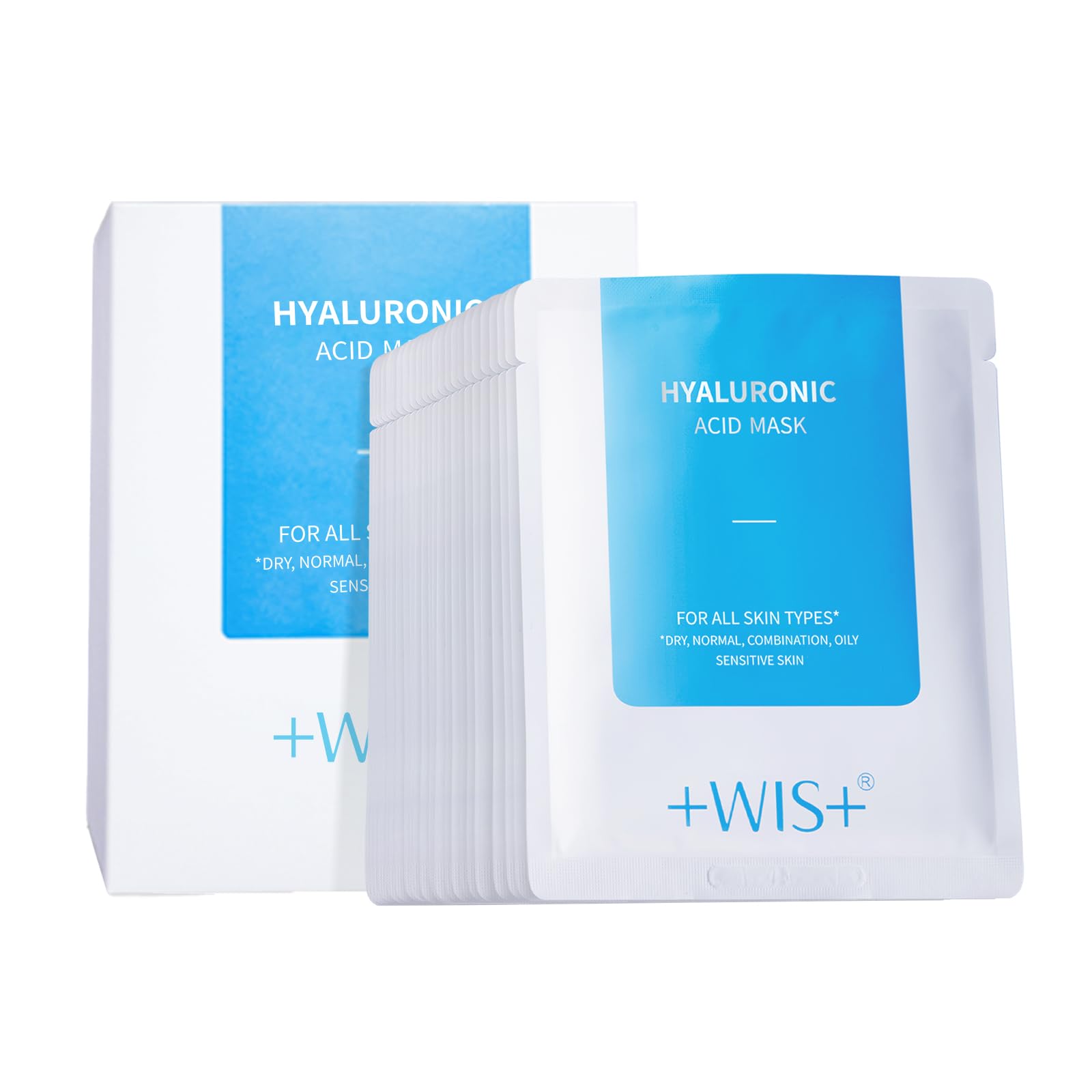 WIS Hyaluronic Acid Essence Full Face Facial Mask Sheet,Deep Hydrating Anti-Aging Serum Moisturizing Face Mask for Dull Dry Skin Care,Anti-Wrinkle & Fine Lines,24 Combo Pack