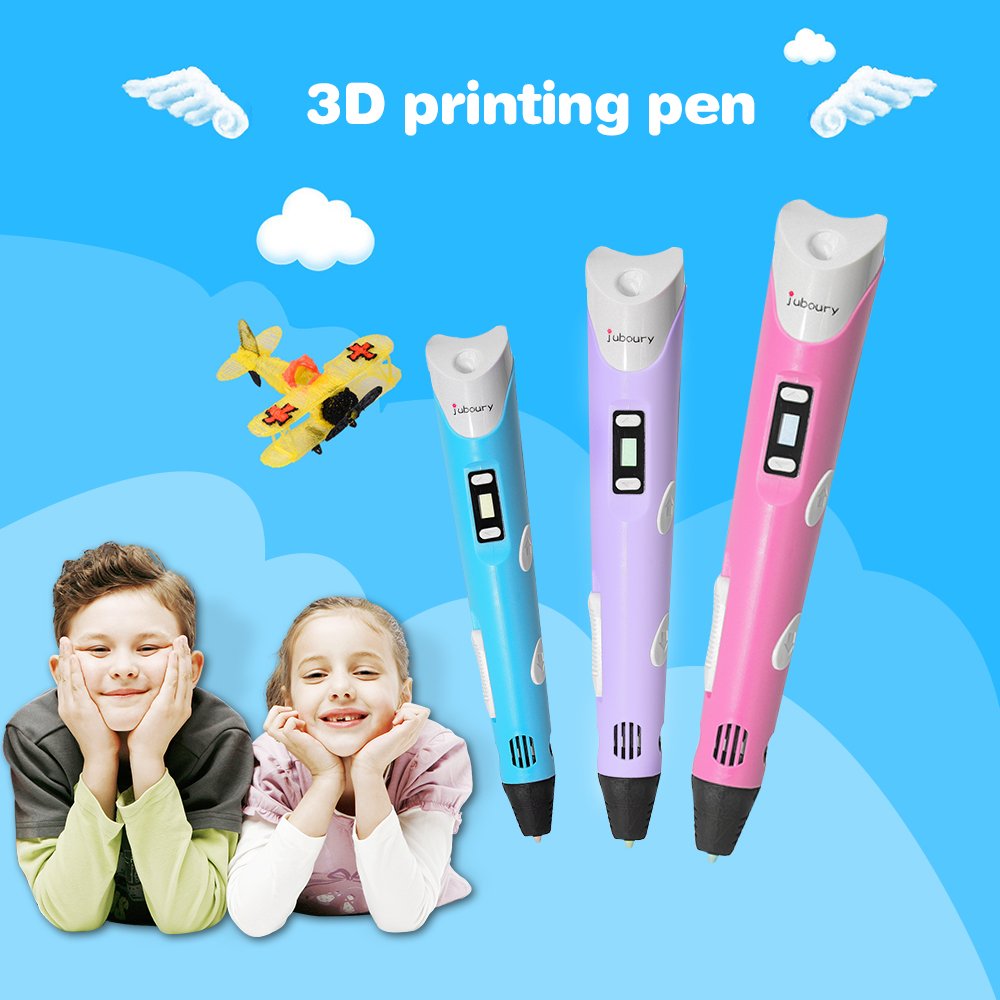 3D Printing Pen for Kids,Juboury JBY-II 3D Drawing Pen with LCD Temperature Display for Model Printing,Art Design,DIY and Crafts Drawing-Compatible with 1.75mm ABS and PLA Filament (Blue)