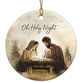 Christian Christmas Ornament 2025 – Holy Night Nativity Scene with Baby Jesus, Religious Ceramic Ornament Keepsake – Faith Gifts for Women, Family, Friends, Catholic Xmas Tree Decoration