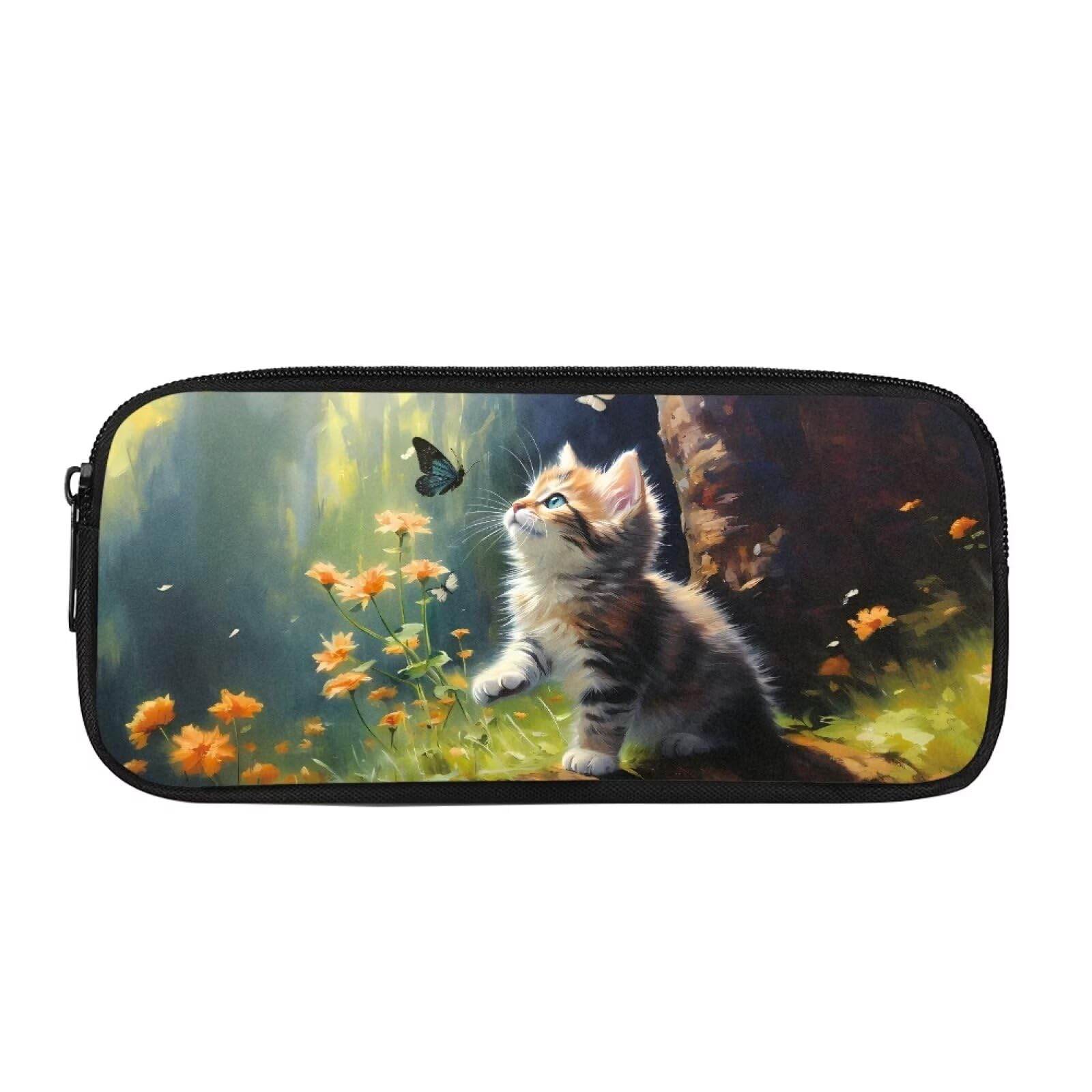 Showudesigns Butterfly Cat Pencil Case for Boys Girls Secondary School Pen Holder for Kids Girls Pen Pouch Cute Pencil Bag Office College Stationery Green