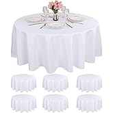 Kesfey 6 Packs Round Tablecloth 70 Inches White Polyester Table Cloths Stain and Wrinkle Resistant Tablecloths for Round Tables Washable Circle Fabric Tablecovers for Wedding Camping Banquet Parties