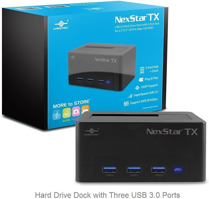 Vantec NexStar TX USB 3.0 Hard Drive Dock with 3-Port Hub for 2.5"/3.5" SATA 6Gbps SSD/HDD (NST-D328S3H-BK)