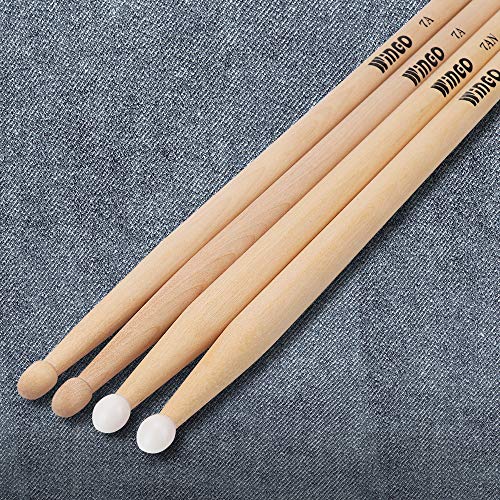 7A/7AN Drum Sticks with Wood Tips or Nylon Tips - WINGO 2 Pack Maple Drumsticks with Carrying Bag Holder - Thumbnail 2